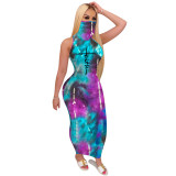 Spring/Summer Women's Tie-Dye Print Mask One Piece Dress Nightclub Long Dress