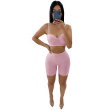 Summer women's sexy low-cut strap low-waist slim solid color Two Piece women's Shorts Set