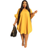 Women's Round Neck Plus Size Women's Ruffle Sleeve 5XL Dress