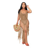 Women's Long Fringe Cutout Knit One Piece Swimsuit