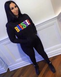 Women's Positioning Print Colorful Letter Hooded Casual Two Piece Set