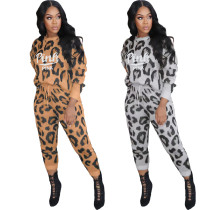 Fashion Women's Leopard Print Athleisure Trousers Two-Piece Set