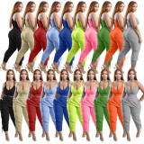 Women's Fashion Sexy Camisole V-Neck Solid Color Pants Casual Two-piece Set