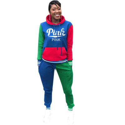 Street Fashion Colorblock Women's Pants Casual Sports Two-Piece