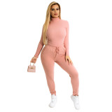 Women's Solid Color Turtleneck Ladies Autumn and Winter Casual Warm Suit