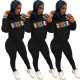 Women's Positioning Print Colorful Letter Hooded Casual Two Piece Set