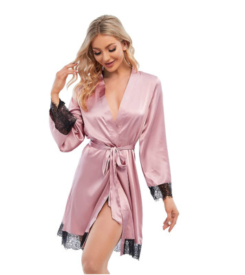 Satin and Lace V-Neck Tie Sexy Pajamas