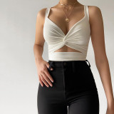 Women Summer Sexy V-Neck Hollow Out Knot Crop Top