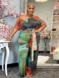 Plus Size Women Casual Tie Dyed Print Top And Pant Two Piece Set