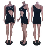Women Summer Solid Print Cut Out Sleeveless Mini Dress