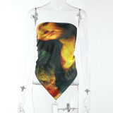 Women Summer Sexy Backless Sleeveless Oil Painting Print Tube Top