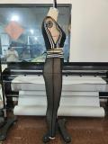 Baseball Band Contrast Color Lace Up Vest See Through Mesh Pants two piece Set