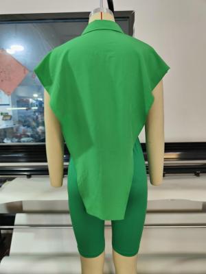 Women's Fashion Solid Color StylishButton Sleeveless Shirt Shorts Set Two Piece Set