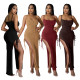 Women's Spring/Summer Solid Color Slit Irregular Straps Dress