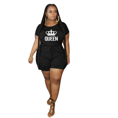 Plus size women's sports casual printed short sleeve t-shirt women's shorts summer outer wear two piece set
