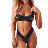 Erotic Lingerie Sexy Women's Black Halter One Piece String Hollow Lingerie