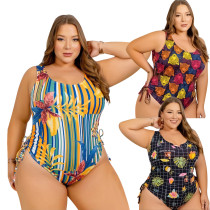 Plus Size Ladies Fashion Print Beach Swimwear with Belt Pockets Home Two-Piece Set