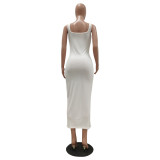 Women's Solid Ribbed Casual Slim Fit Sleeveless Tank Long Dress