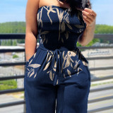 Women's Fashion Printed Pleated Strapless Jumpsuit