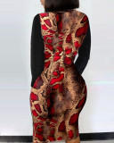 Women's Fashion Printed Slit High Waist Skinny Dress