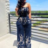 Women's Fashion Printed Pleated Strapless Jumpsuit