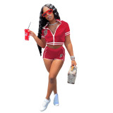 Women Summer Baseball Letter B Top And Shorts Two Piece Set