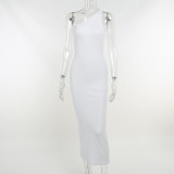 Summer Women Elegant Slanted Shoulder Slit Long Dress