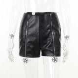 Hot Girl Zipper Slit Pu Leather High Waist Shorts