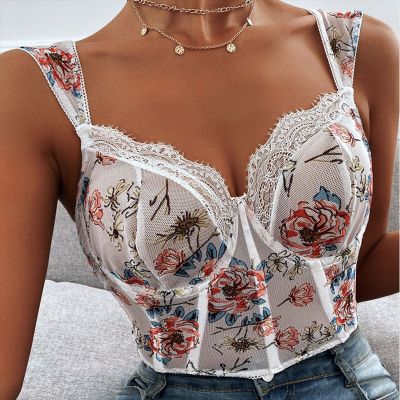 Women Summer Sexy Lace Print Vest