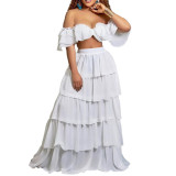 Women's summer tube top ruffle top skirt two-piece suit