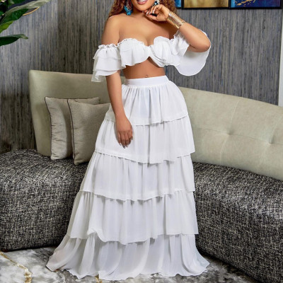 Women's summer tube top ruffle top skirt two-piece suit
