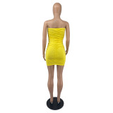 Women's Summer Candy Tube Top Mini Pleated Hip Dress
