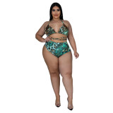Summer beach sexy print swimsuit mesh Pants three-piece set