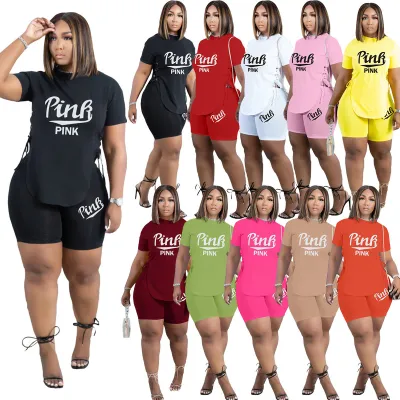 Fashion Women's Side Slit Short Sleeve Top Casual Sports Shorts Set