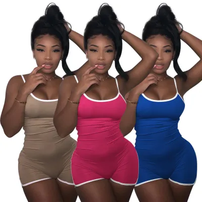 Women's Casual Color Contrast Sleeveless Straps Playsuit