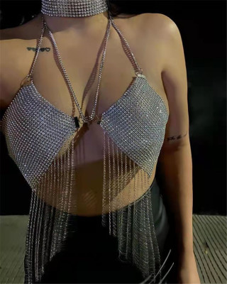 Slim fit Backless rhinestone tassel camisole in summer