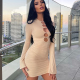 Women Chest Hollow Out Sexy Slim Long Sleeve Dress