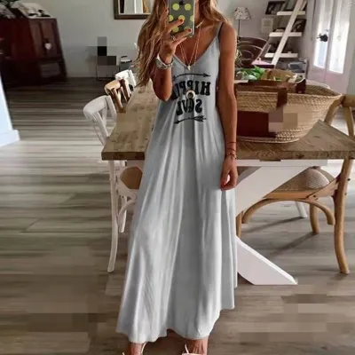 Summer Women Casual Letter Tie Dye Flower Print Long Dress