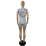 Women Casual Alphabet Print Top And Shorts Two Piece Set
