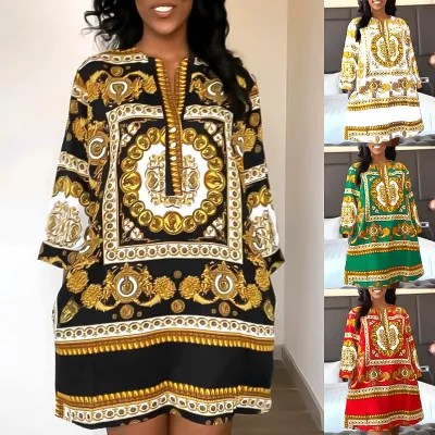 Summer Plus Size Women Casual Loose Printed Dress