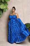 Plus Size Women Printed Straps Long Dress