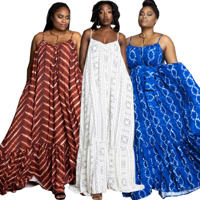 Plus Size Women Printed Straps Long Dress