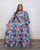 Women Plus Size Print Oversized Line Neck Maxi Dress