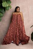 Plus Size Women Printed Straps Long Dress