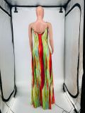 Digital Printed Colorful Stripes Sexy Sling Dress