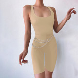 women's summer solid color sleeveless square neck sexy bodysuit
