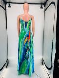 Digital Printed Colorful Stripes Sexy Sling Dress