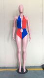 Women's Sexy Backless Patchwork Solid Color One Piece Swimsuit
