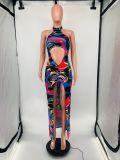 Digital Print Halter Sexy Dress