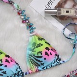 Crystal Diamond Bikini Sexy Print Lace-Up Swimsuit